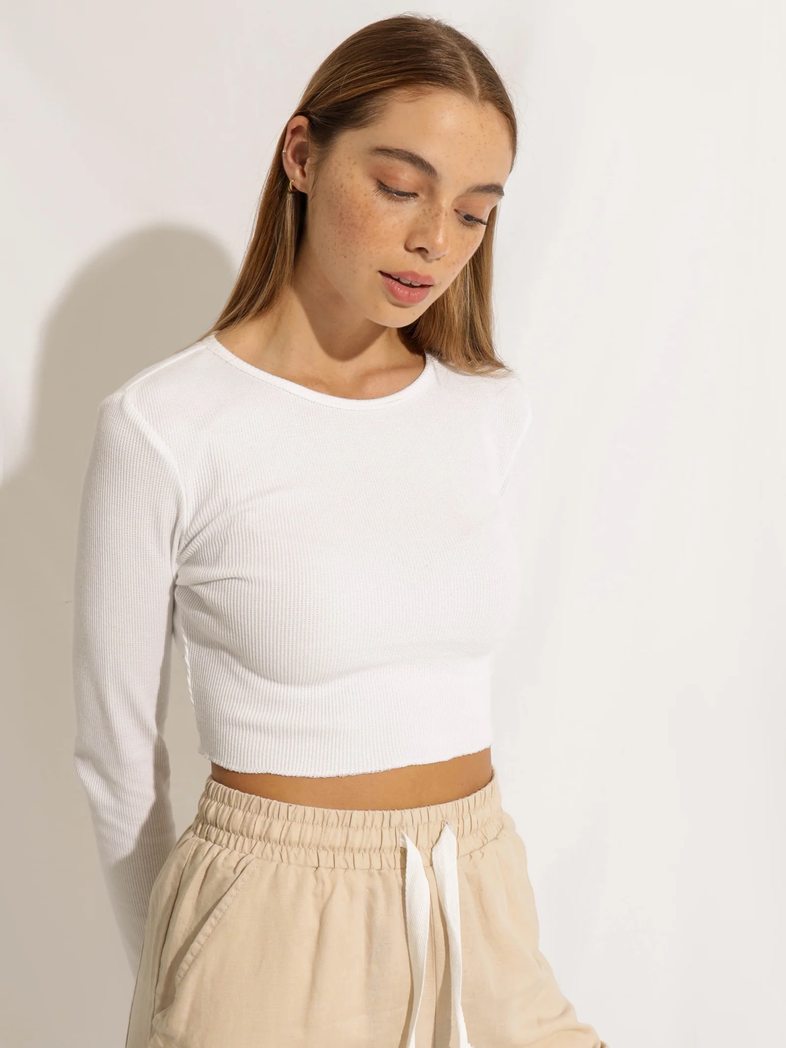 Cameron Basic Long Sleeve Waffle Crop