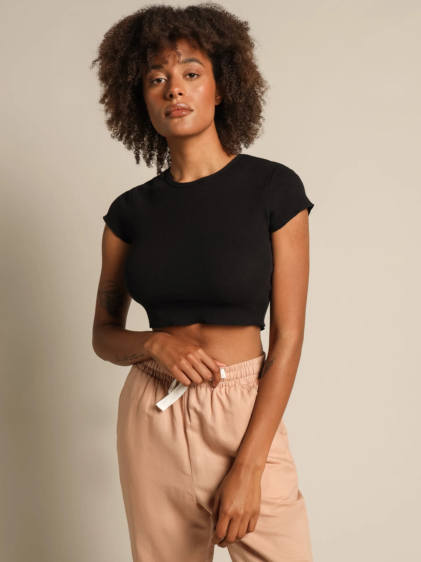 Cameron Basic Waffle Crop T-Shirt