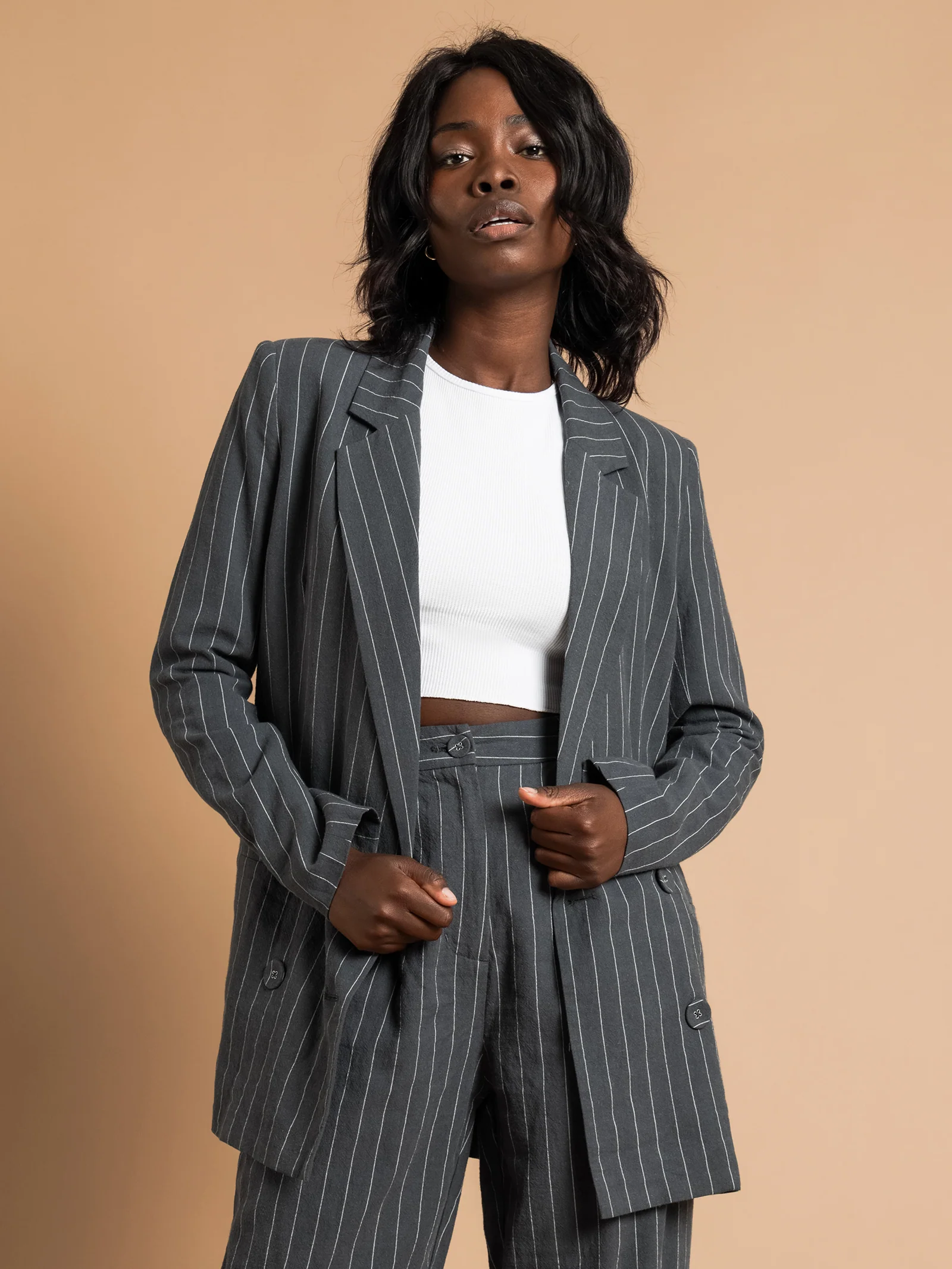 Finley Pinstripe Linen Blazer