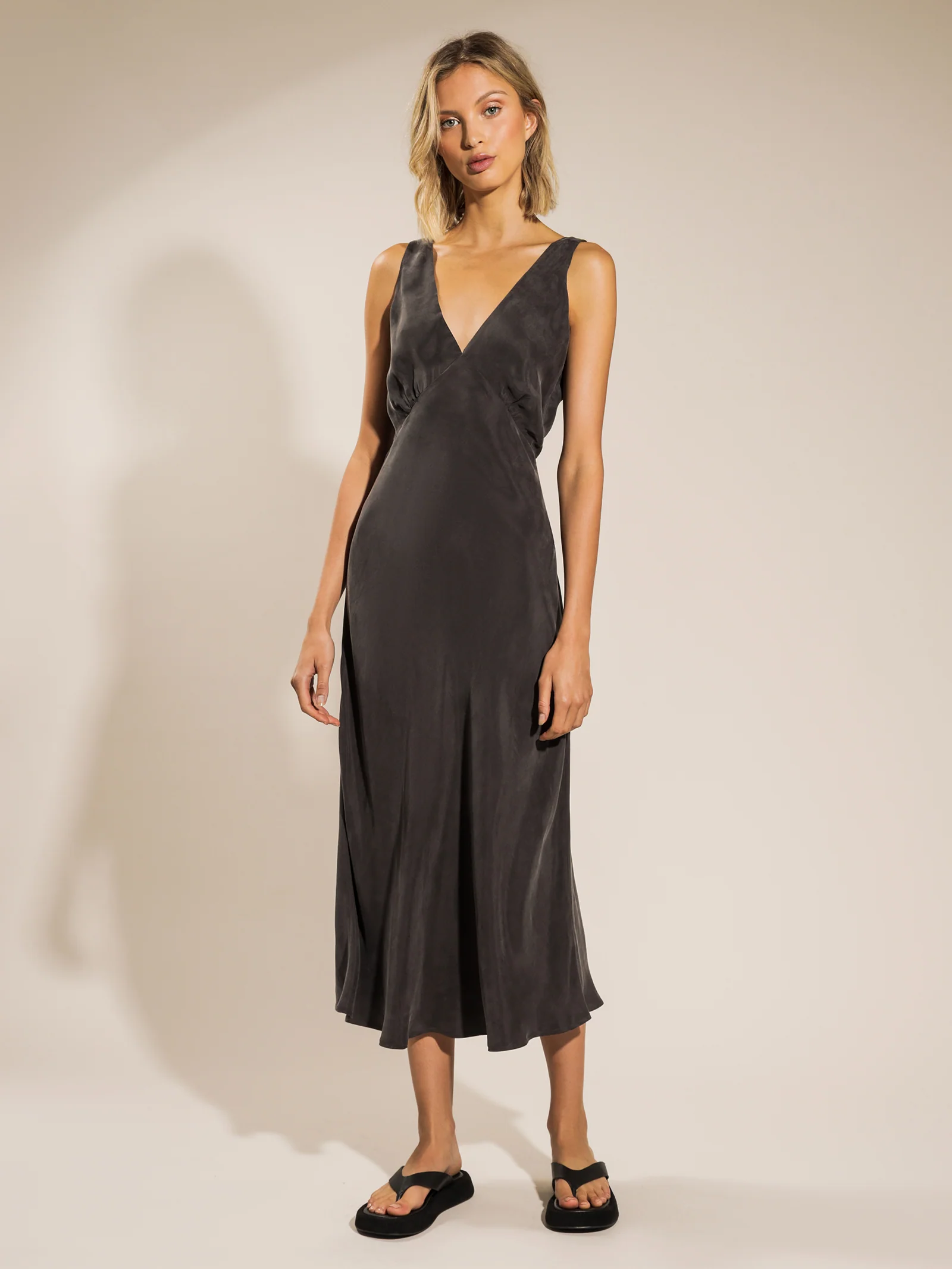 Reese Cupro V Neck Midi Dress