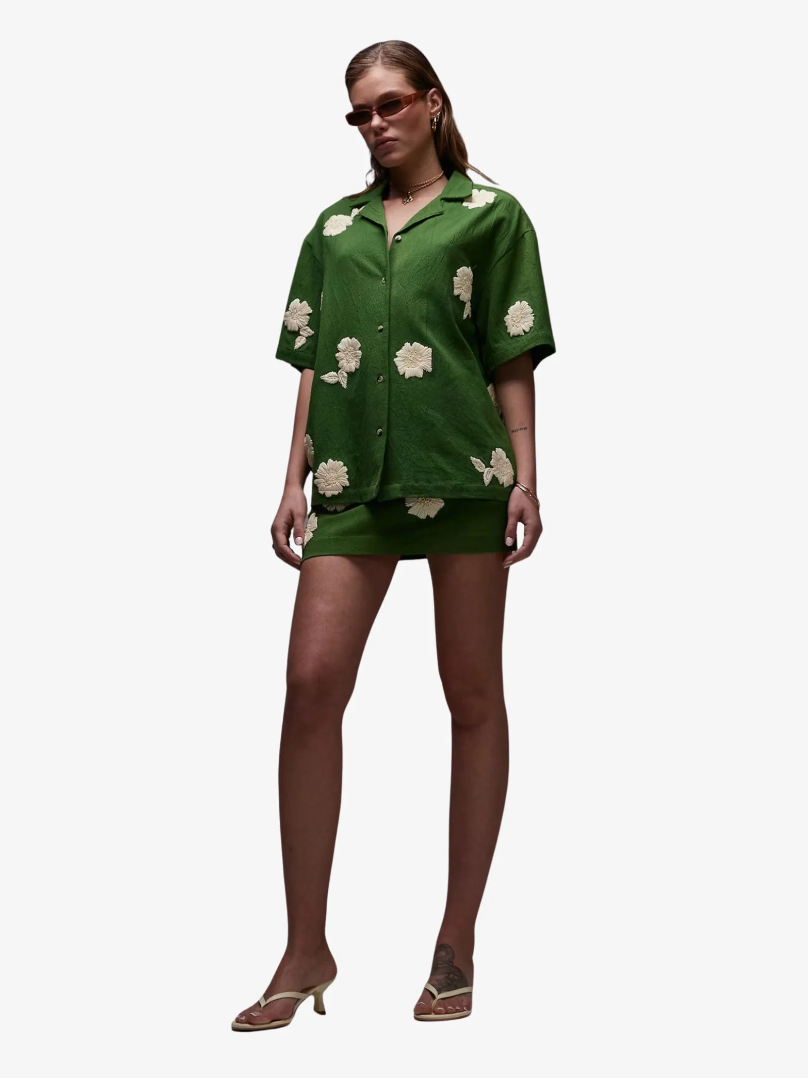 Co-Ord Resort Shirt With Raffia Flowers