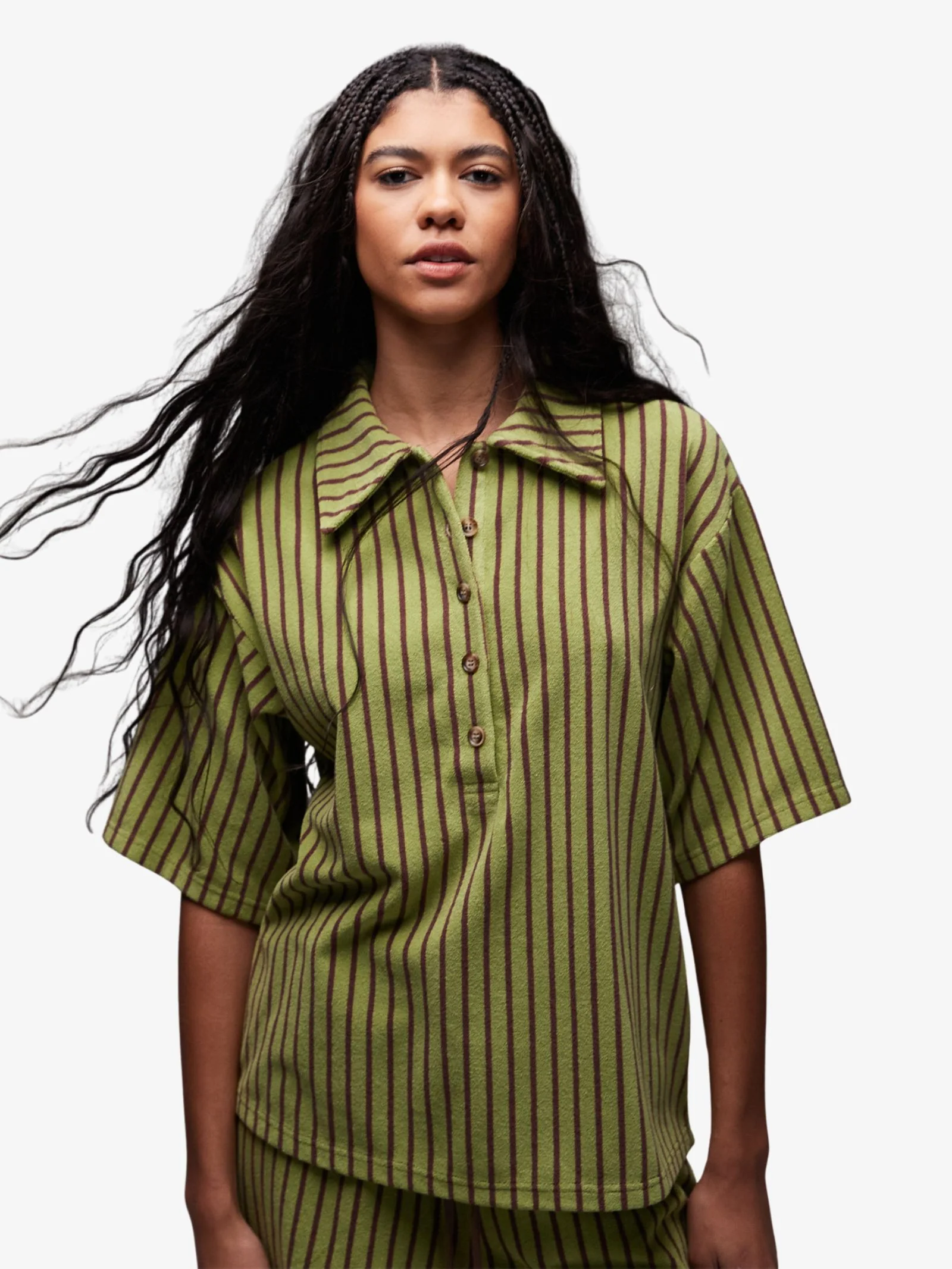 Stripe Towelling Boxy Polo Co-Ord