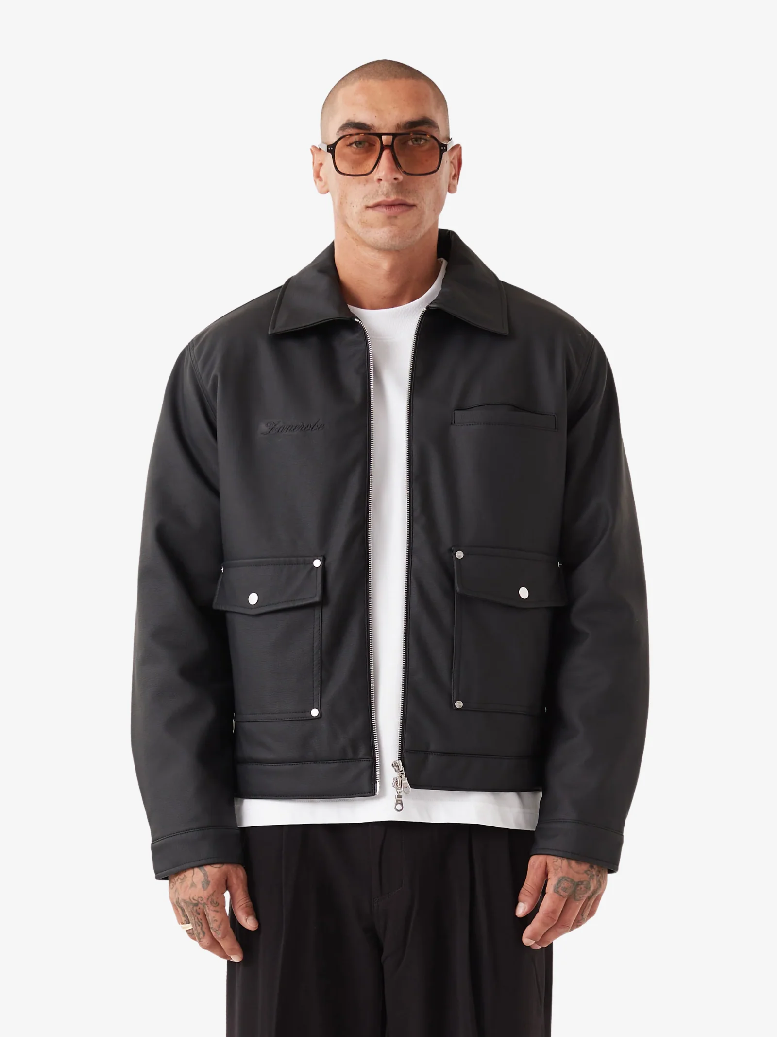 Faux Leather Aviator Jacket