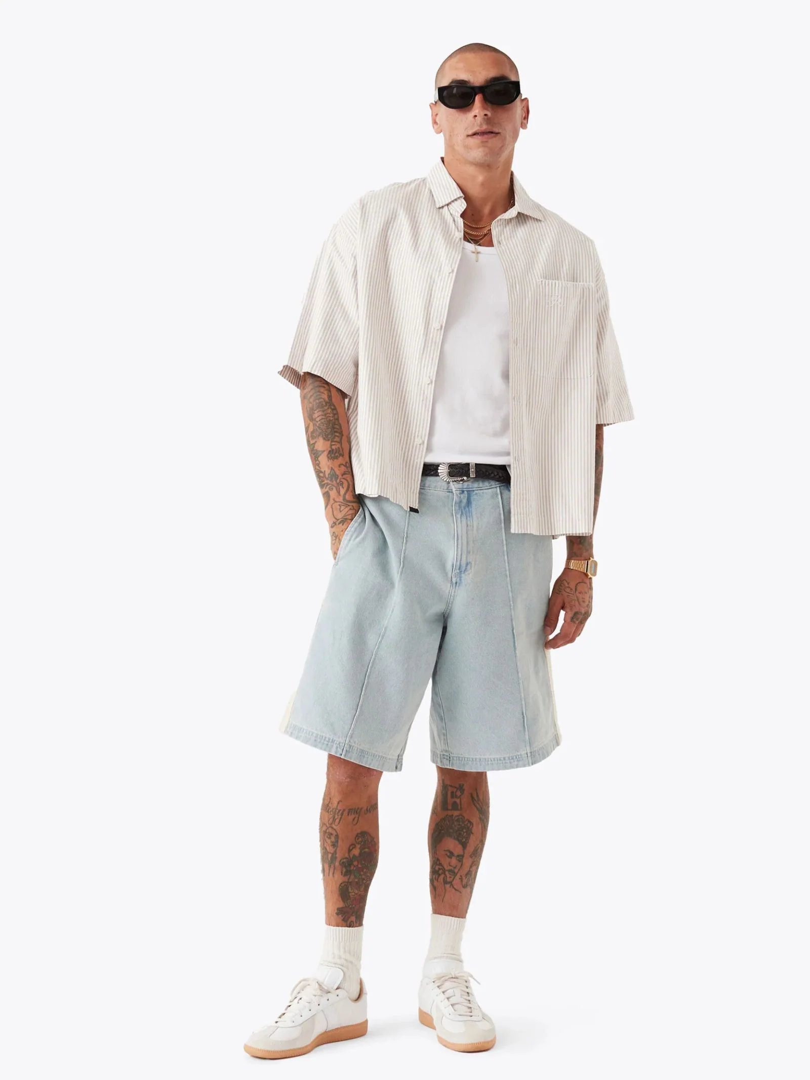 Stitched Pintuck Denim Short